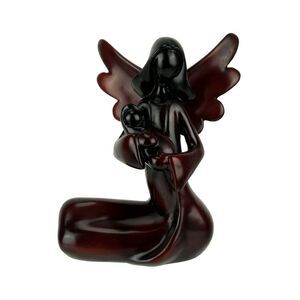 Brown Resin Polished Wood Look Angel of Protection and Baby